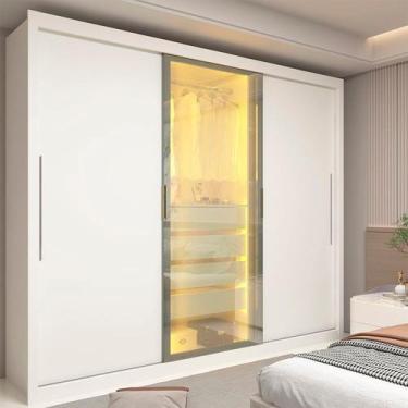 Imagem de Guarda-roupa Casal 3 Portas 1 Porta Reflecta com Led 100% Mdf Royale -