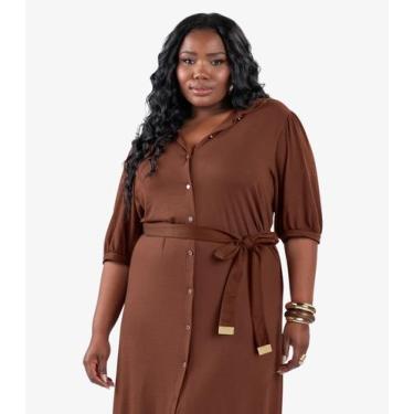 Imagem de Vestido Midi Manga 3/4 Plus Size Secret Glam Marrom, Plus G3, Marrom