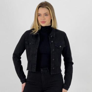 Imagem de Jaqueta Ouzzare Jeans Curta Feminina, P, Preto stone