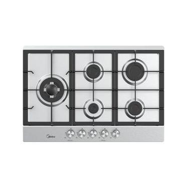 Imagem de Cooktop a Gás Midea CYB5B 5 Bocas Inox com Mega Chama Trempe em Ferro Fundido Bivolt