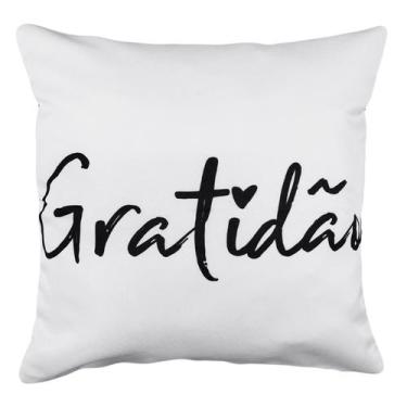 Imagem de Capa de Almofada Frase Palavra Gratidão Sarja 45x45 Branca - M3 Decora