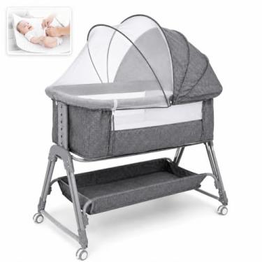Imagem de Berço portátil Multifuncional 0 a 24 Meses Moises Co-bed para bebês, cercadinho infantil, Altura Ajustável, trocador, colchão, semi-blackout mosquiteiro, cesto de armazenamento