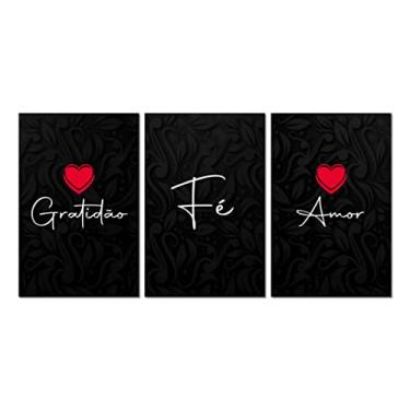 Imagem de Kit 3 Placas Decorativas Frase Gratidão Fé Amor 20x30 cm Mdf