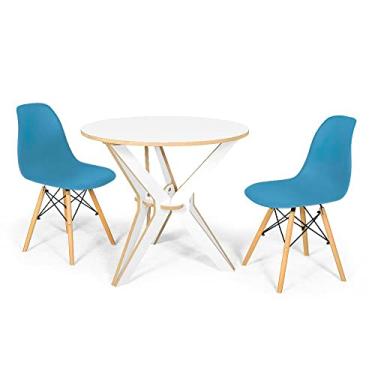 Imagem de Conjunto Mesa de Jantar Encaixe Itália 90cm com 2 Cadeiras Eames Eiffel - Turquesa