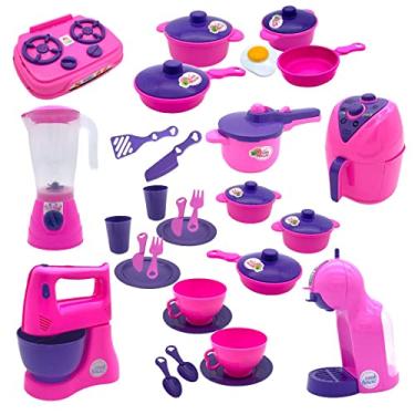 Imagem de Cozinha Infantil Eletros Air fryer Jogo Panela Prato Copo Talheres