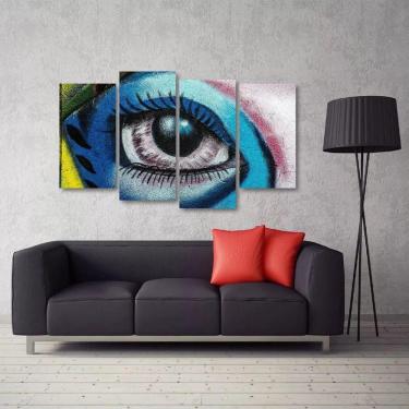 Imagem de Quadro Decorativo Olho Abstrato Escritório Em Tecido 4 Peças