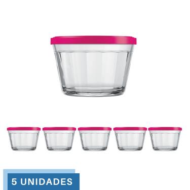 Imagem de 5 Tigela Vidro Americano Tampa Plastica Sortida 150ml Nadir