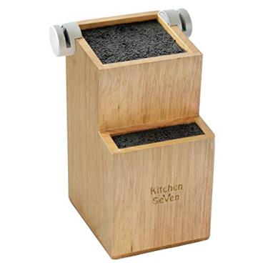 Imagem de Bloco de facas universal de bambu – suporte de facas com 2 afiadores de facas integrados – 2 camadas de armazenamento de facas modernas de até 16 facas grandes e pequenas, organizador de facas de madeira fácil de limpar da Kitchen Seven