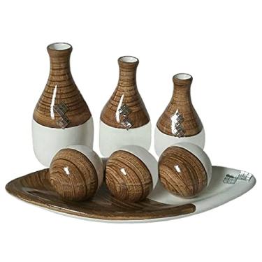 Imagem de Jogo de Vasos Trio Garrafas e Barca 3 Esferas Cerâmica Decor - Marrom