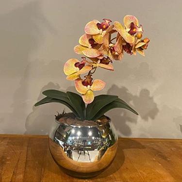 Imagem de Orquídea Tigre Rosa Artificial Arranjo no Vaso Espelhado Flores Permanentes