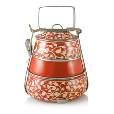 Imagem de Tiffin pintado à mão laranja pirâmide de 3 camadas