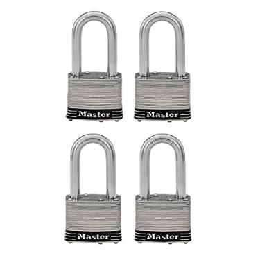 Imagem de Master Lock 1SSQLF Cadeado externo de aço inoxidável com chave, pacote com 4 chaves iguais, prata