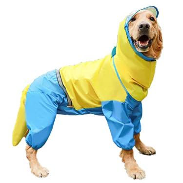 Imagem de Casaco de chuva para cães com capuz para animais de estimação impermeável jaqueta de chuva com zíper para cães poncho de chuva para animais de estimação capa de chuva com trela furo para cães pequenos, médios e grandes, amarelo, 4GG (10