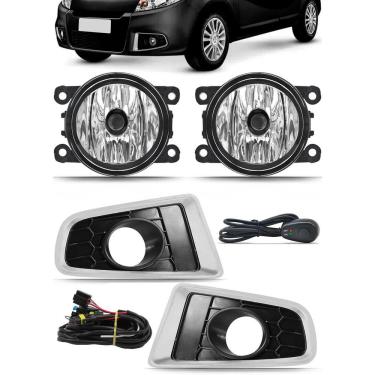 Imagem de Kit Farol de Milha Neblina Renault Sandero 2011 à 2014 Moldura Cromada Botão Alternativo