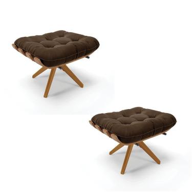 Imagem de Kit 2 Puffs Giratório Suede Base Madeira D`rossi Marrom