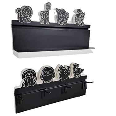 Imagem de KIT Prateleira Infantil Zoo Star com animais esculpidos madeira MDF