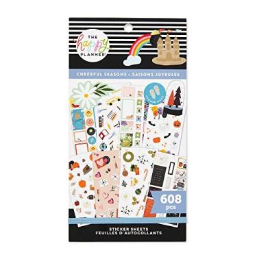 Imagem de The Happy Planner Pacote de adesivos para calendários, diários e projetos – multicolorido, fácil de destacar – acessórios para scrapbook – tema alegre das estações – 30 folhas, 608 adesivos no total