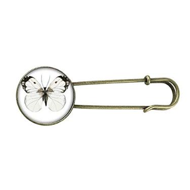 Imagem de Borboleta com asas escuras brancas retrô broche de metal clipe jóias