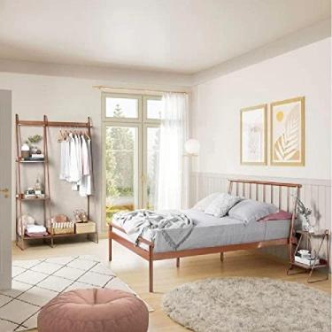 Imagem de Conjunto Cama Queen 2 Mesa de Cabeceira e Arara de Roupas em Aço Begônia Cabecasa Madeiramadeira Cobre