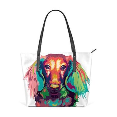 Imagem de Bolsa de ombro para mulheres, sacola de couro, bolsa grande para trabalho, dachshund decoração pop, bolsa casual
