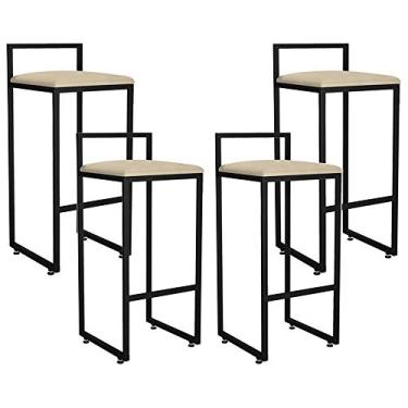 Imagem de Kit 04 Banquetas Altas Para Cozinha Sala de Jantar Hanna L02 Preto Suede Bege - Lyam Decor