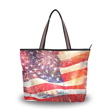 Imagem de Bolsa de ombro My Daily Fashion para mulheres, bandeira americana com bolsas de mão de artifício grande, Multicoloured, Medium