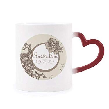 Imagem de Caneca de grés com estampa de flor de rosa antiga sensível ao calor que muda de cor vermelha
