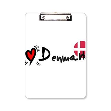 Imagem de I Love Denmark Bandeira da Palavra Amor Coração Ilustração Prancheta Pasta Bloco de Escrita Placa de Apoio A4