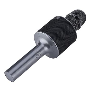 Imagem de Microfone sem fio Karaokê, Microfone Karaokê sem fio, Compatibilidade universal com luzes LED Ampla aplicação Canto antifonal para alto-falante Bluetooth(cinza)