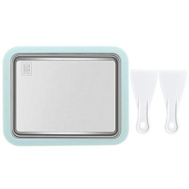 Imagem de Panela Sorveteira - Rolo Sorvete - Placa rolo sorvete aço inoxidável pequena manual 304 com 2 pás gelo portáteis para cozinha Littryee