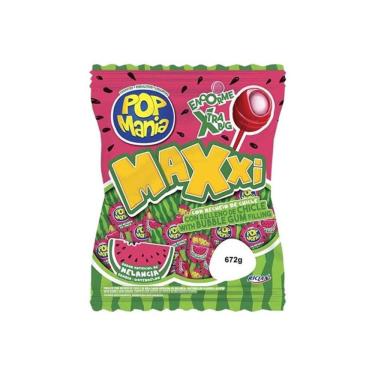 Imagem de Pirulito Chicle Pop Mania Maxxi Melancia C/24 Unid - 672g