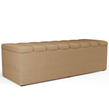 Imagem de Calçadeira Recamier Baú Para Cama De Casal King Dália 195x50 cm W01 Linho Bege Escuro - Lyam