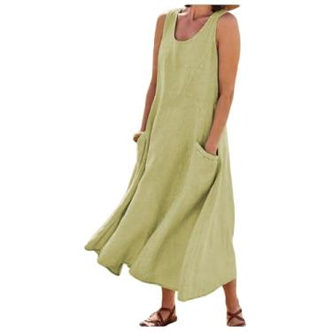 Imagem de Dressnu Vestidos femininos sem mangas com gola redonda e bolso frente única, Verde claro, P