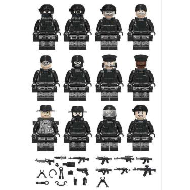 Imagem de 12pcs Black Swat Polícia Minifigura Building Block Acessório