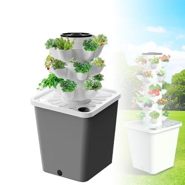 Imagem de 3/4/5/6 Andares - Torre De Hidroponia Sistema De Cultivo Hidropônico De Jardim, Torre De Hidroponia De Plantas - C/Hidratação, Temporizador Para Ervas, Frutas, Legumes,Black-15Hole