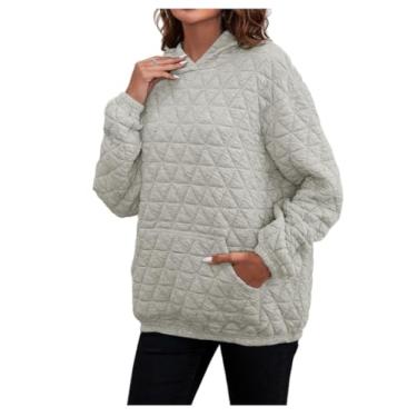 Imagem de Yueary Moletom feminino básico com capuz de manga comprida suéter de malha quente pulôver casual roupas de outono moletom com capuz com bolso, Cinza, P