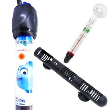 Imagem de Aquecedor Automático com Termostato de Aquário - 100w Até 100l - Kit com Protetor e Termômetro Vidro (220v)