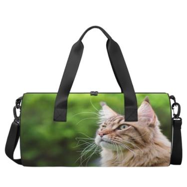 Imagem de Bolsa de ginástica esportiva gato sobre fundo verde bolsa de bagagem animal gatos bolsa esportiva bolsa de ginástica bolsa de viagem bolsa de ginástica bolsa de ginástica de lona de viagem bolsa