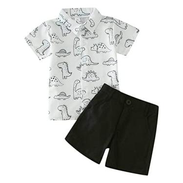 Imagem de Roupa de bebê 9 12 meses estampa de dinossauro de desenho animado camiseta shorts infantil crianças roupas de cavalheiro infantil menino, Branco, 3-4 Years