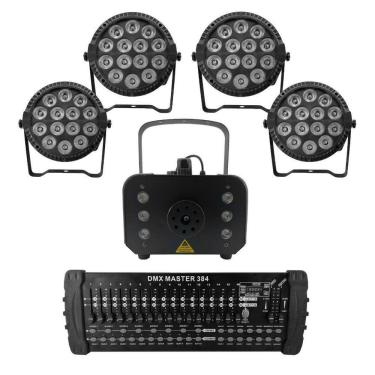 Imagem de Kit 4 Par Led Slim + Máquina De Fumaça 1200W + Mesa Dmx 384