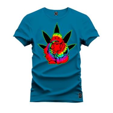 Imagem de Camiseta Plus Size Agodão T-Shirt Unissex Premium Macia Estampada Canabis Buda Azul G4