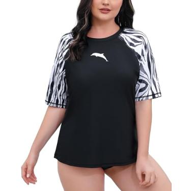 Imagem de Halcurt Camiseta feminina de manga curta, tamanho grande, ajuste solto, FPS 50, apenas, Listra de zebra preta, 2X