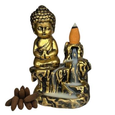 Imagem de Queimador de Incenso Cascata e Vareta Buda Orando Incensario Porta Incenso Fumaça Invertida + 10 cones cascata