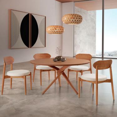 Imagem de Conjunto Sala de Jantar Ballare 135cm Redonda com 4 Cadeiras em Madeira Moderna - Bouclê 01 Cinamomo Imbuia