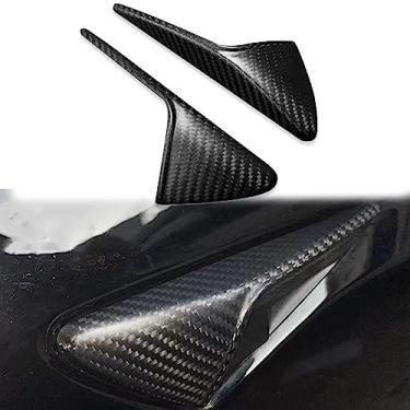 Imagem de YJMOTOR Capa de proteção para câmera lateral Tesla para modelos 3 e Y 2017-2022, fibra de carbono real 3K lado fluxo de ar tampa de ventilação decoração acessórios de acabamento, 2 peças (fibra de carbono fosco)