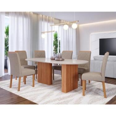 Imagem de Sala de Jantar Ester 210cm Oval com 6 Cadeiras Fernanda Wood Cinamomo/off White/mad/bege