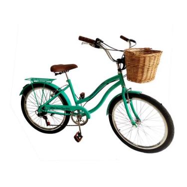 Imagem de Bicicleta Aro 24 Retrô Vintage Feminina Com Cesta Vime Verde - Maria C
