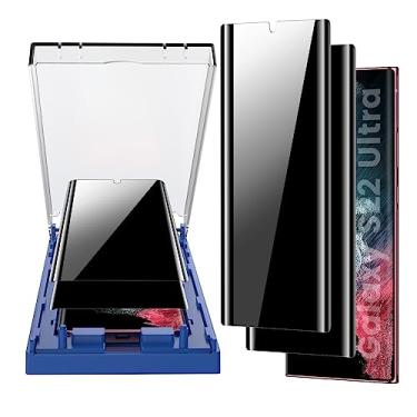 Imagem de MOHAVE Pacote com 2 [alinhamento automático/remoção de poeira] Protetor de tela de privacidade para Samsung Galaxy S22 Ultra 5G 6,8 polegadas, película privada antiespionagem curva 3D, material híbrido 7H, 100% compatível com impressão digital ultrassônica, compatível com capas