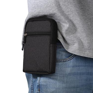 Imagem de Coldre masculino para celular com clipe de cinto, bolsa de cinto para celular preta, bolsa de cintura para smartphone com zíper, coldre para celular, pochete carteira com mosquetão para cinto para