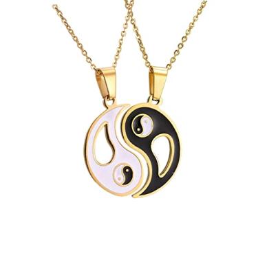 Imagem de LAFATINA Colar com pingente de Yin Yang para casais dele e ela, amizade, animal de estimação, gato, cão, tai chi, colar com pingente para homens e mulheres, Metal, outro